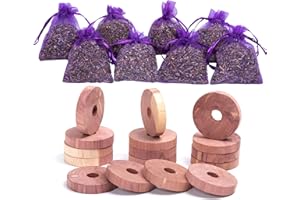 Lavande Sur Terre Pack of 16 Cedar Blocks and 8 Lavender Flower Sachets Craft Bag, Drawer Freshener, Linen, Shower Favor, Wedding and More, LV-E-LC-1