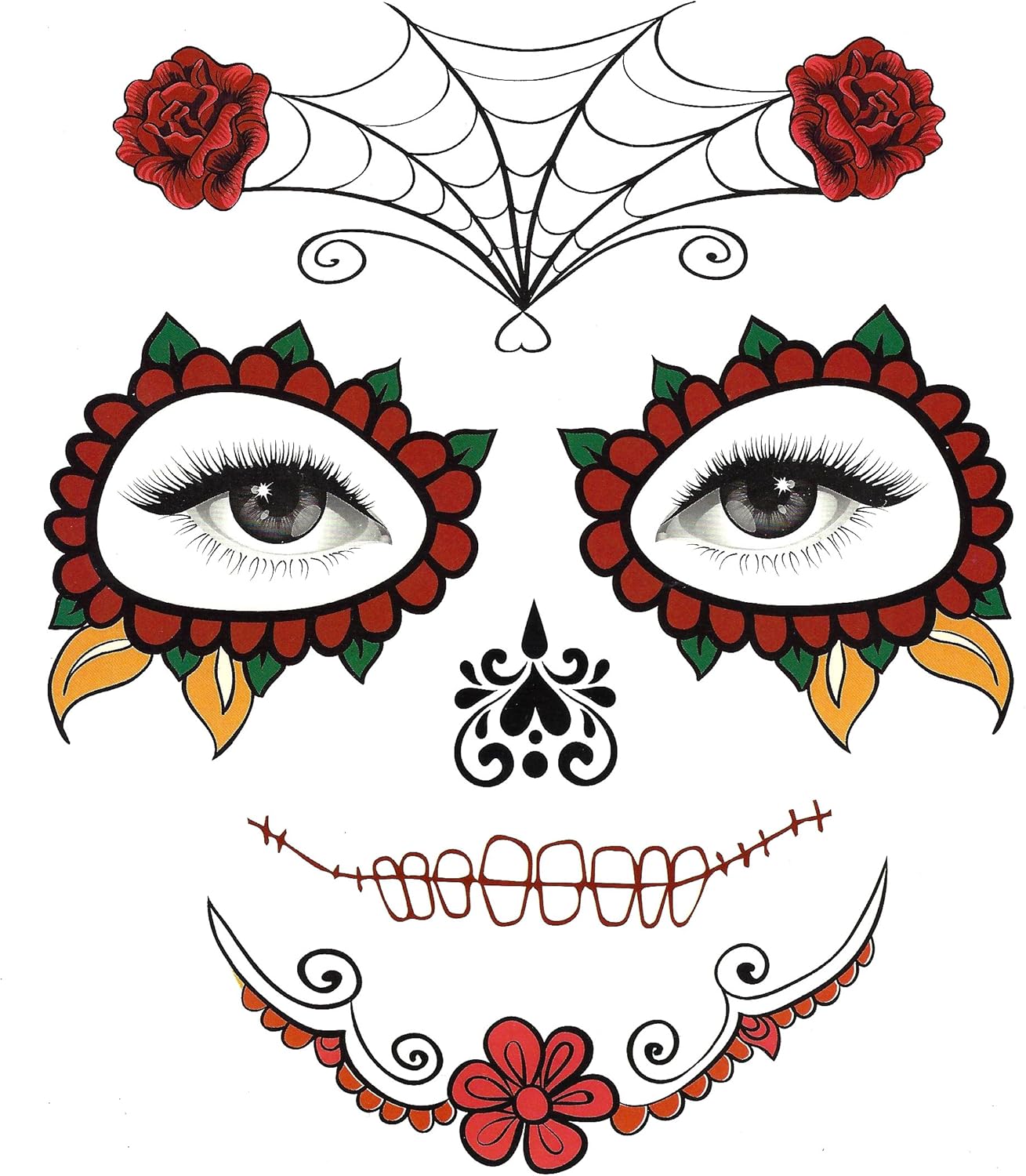 Robelli Day of the Dead Temporary Halloween Eye & Face Tattoos - Pack of 6, Random - Image 5