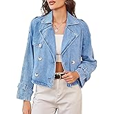 Nitzana Denim Jacket for Women Cropped Trench Coat Double Breasted Lightweight Jean Jackets Casual Outerwear 2026 Trendy