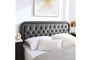BEYETSEA Gray Tufted Upholstered Queen Size Headboard,Button Solid Wood HeadBoards with Adjustable Height,Modern Performance Velvet Bed Head Boards,Easy Install&Nailhead
