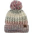 C.C Multi Blend Pom Soft Fuzzy Lined Beanie Hat – Thick Knit Cuff Hat With Coordinating Pom, Size 7-1/8