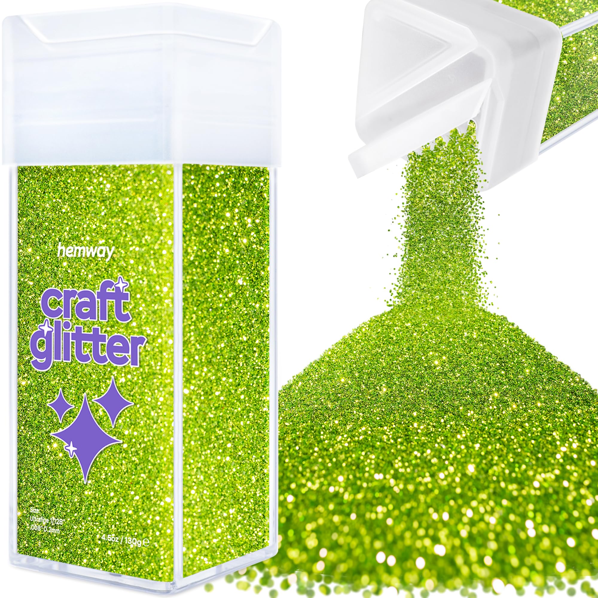 Hemway Glitter Shaker Lime Green 110g Ultrafine, Craft Glitter Shaker for Resin & Epoxy Crafts, Christmas Art Supplies, Nail, Body, Face, Eye, Festival, Crafting, Slime, Sparkle