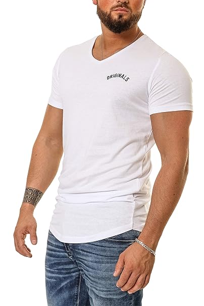 Jack & Jones Herren T-Shirt Kurzarmshirt Oversize Longshirt Basic V-Neck