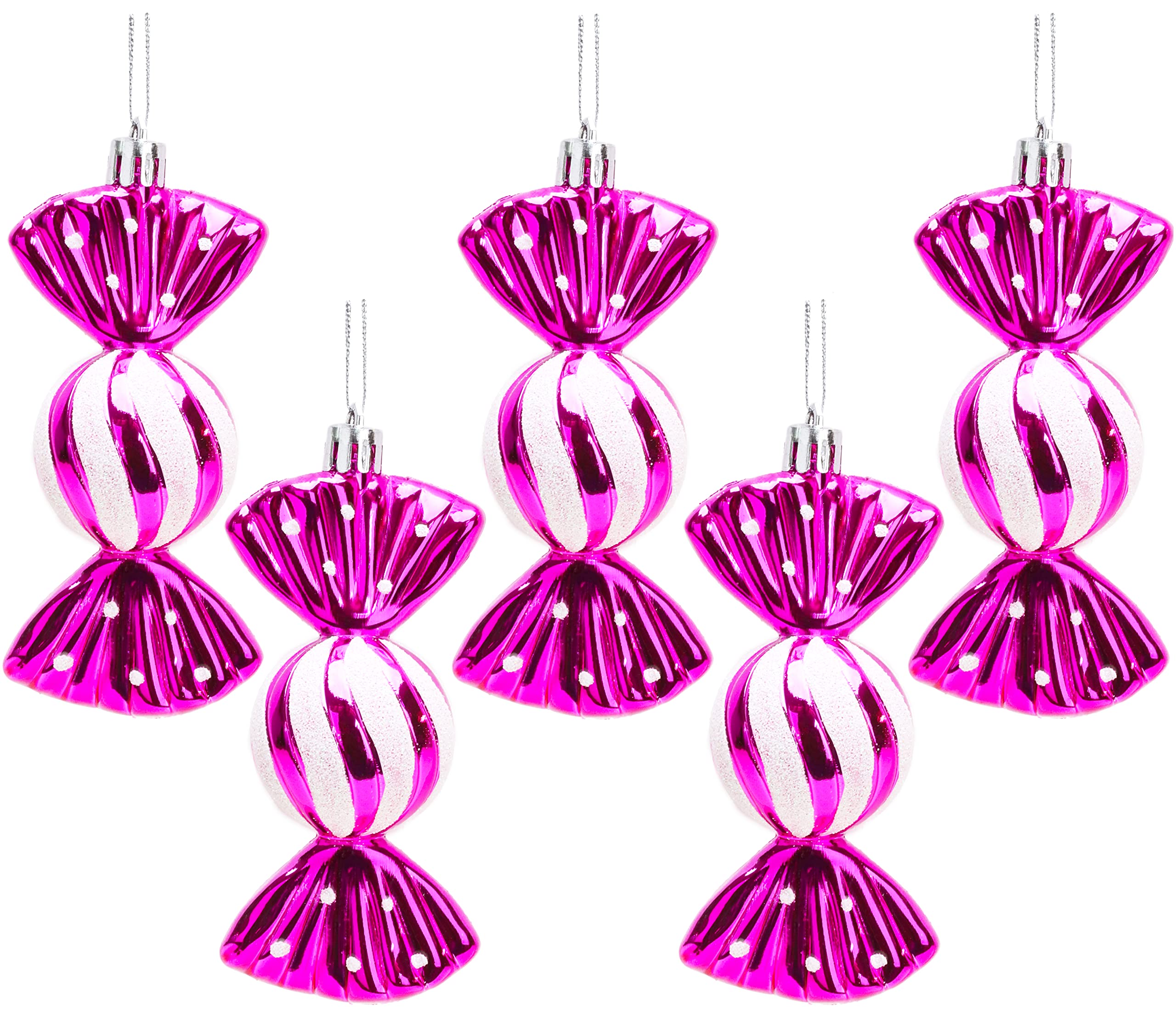 Christmas Concepts® Pack of 5-110mm Large Sweet Shaped Baubles - Shiny & Glitter Decorated - Christmas Baubles (Hot Pink)