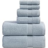 Springtree Home Blue Bath Towels Set of 6 | Ribbed Textured | 100% Combed Cotton | Absorbent Quick-Dry Towels for Bathroom | Oeko-TEX® Standard 100 Cotton | Mauro Collection - Blue Fog