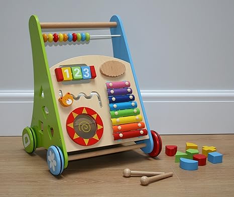 wooden baby walker with bricks