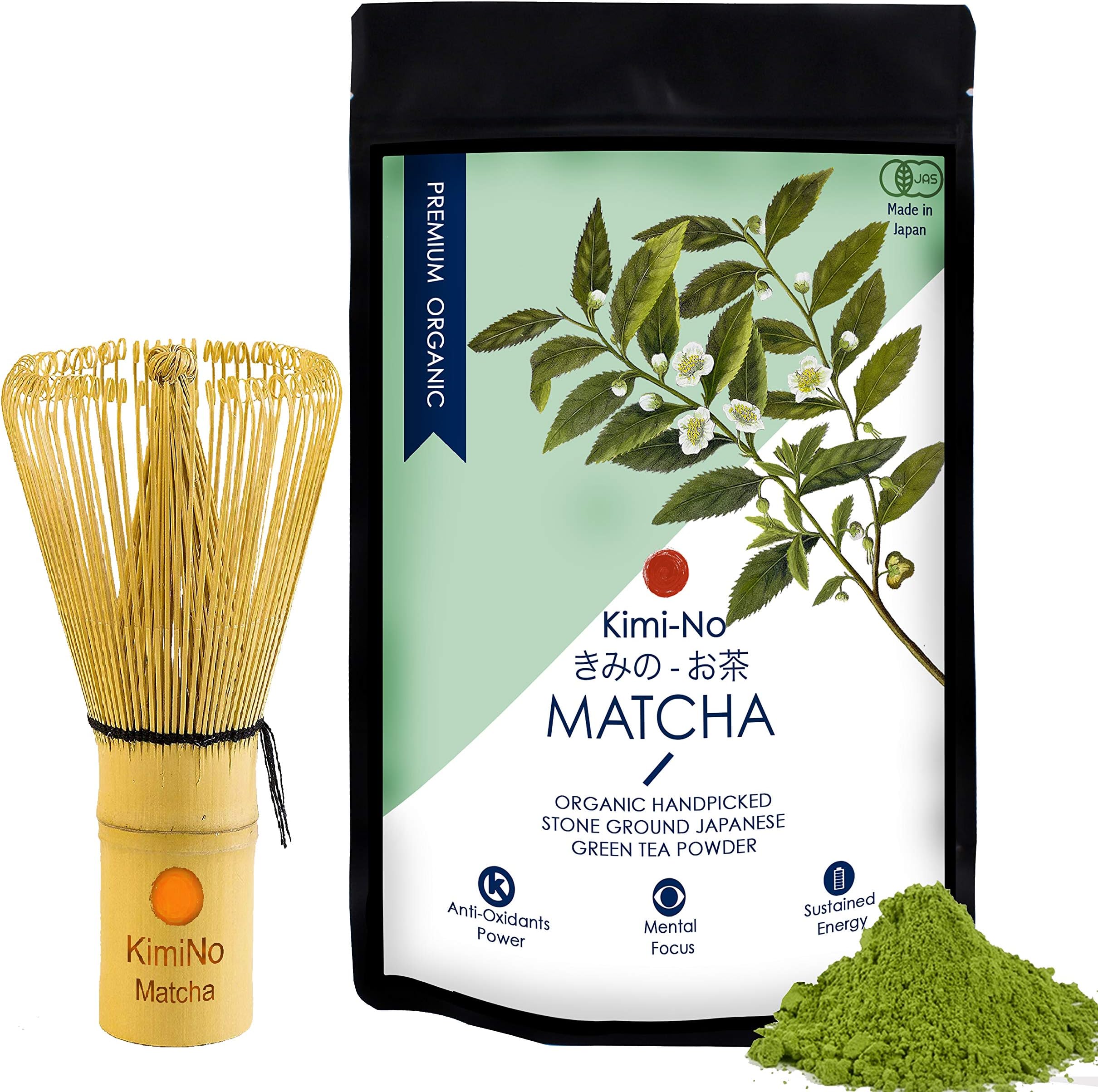 Kimino Matcha Japanese Organic Matcha Green Tea Powder (30g) & Bamboo Matcha Whisk (Chasen)