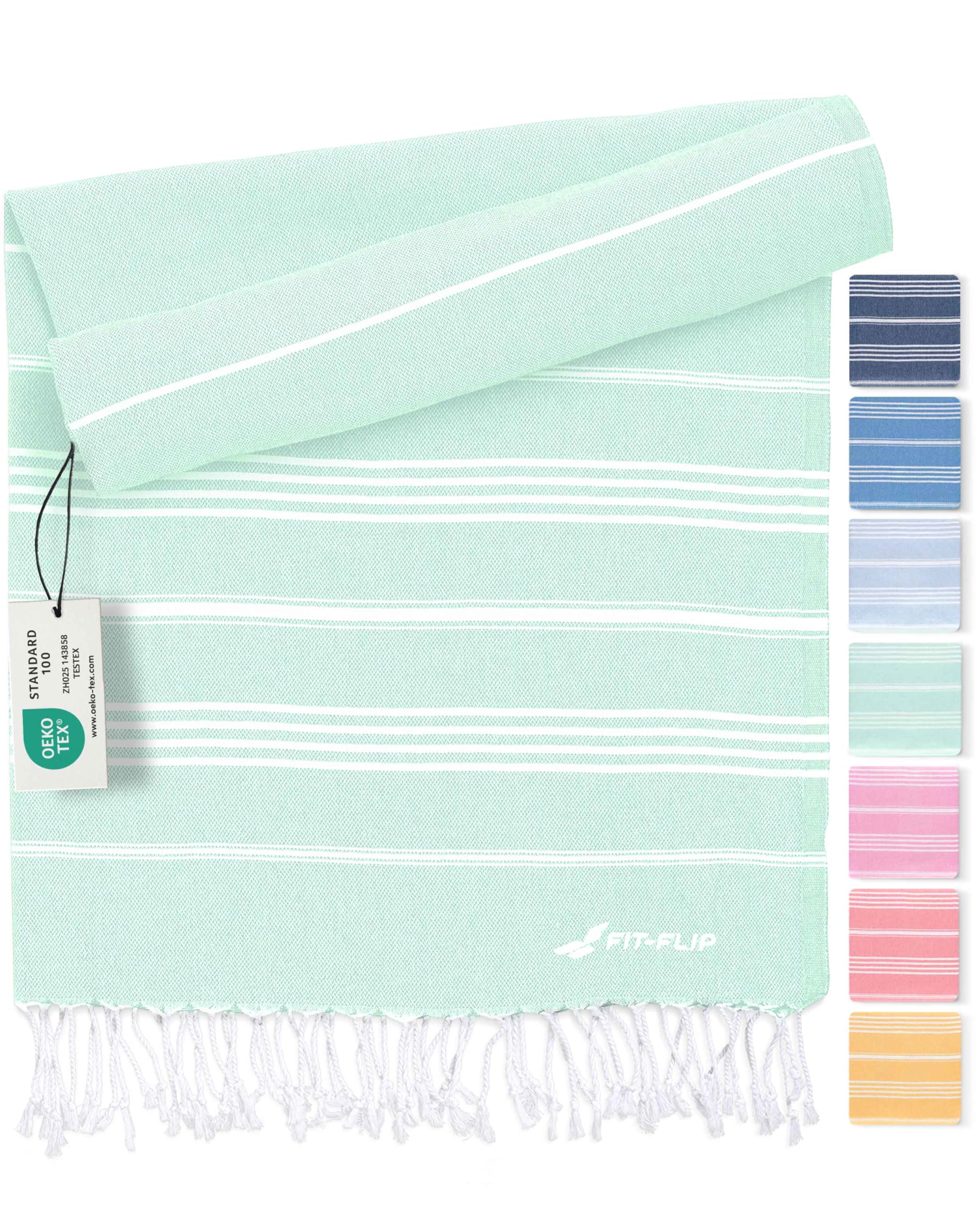 Fit-Flip Hammam Beach Towel XXL Made from 100% Cotton - Quick-Drying Turkish hamam Towels - Large fouta or pestemal Ideal as a Thin Sauna Blanket - Aqua – 100x200cm Sultan