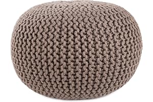 Jaipur Living Asilah Indoor/Outdoor Solid Dark Taupe Round Pouf, 20x20x14