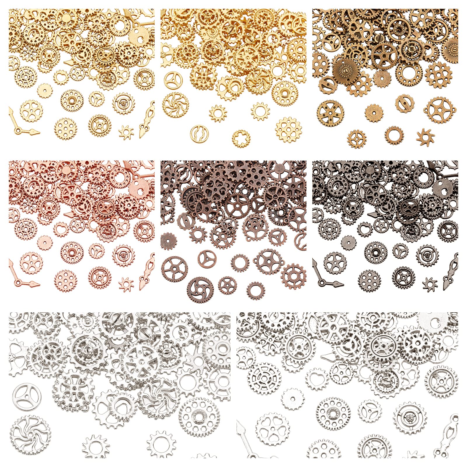 OLYCRAFT 160g 7~18mm Long Antique Steampunk Gears Charms 8-Color Small Wheel Gear Resin Fillers Alloy Mixed Gears Pendants for Resin Crafting, Jewelry Making and Decorations