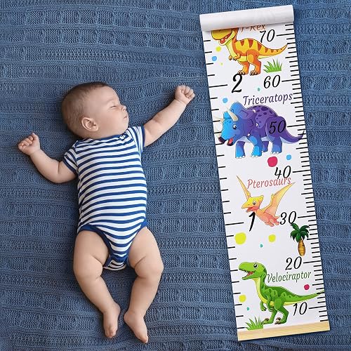 Beinou Kids Height Growth Chart – 7.9” X 79” Canvas Ruler With Wood Frame, Blue, Hanging Wall Decor