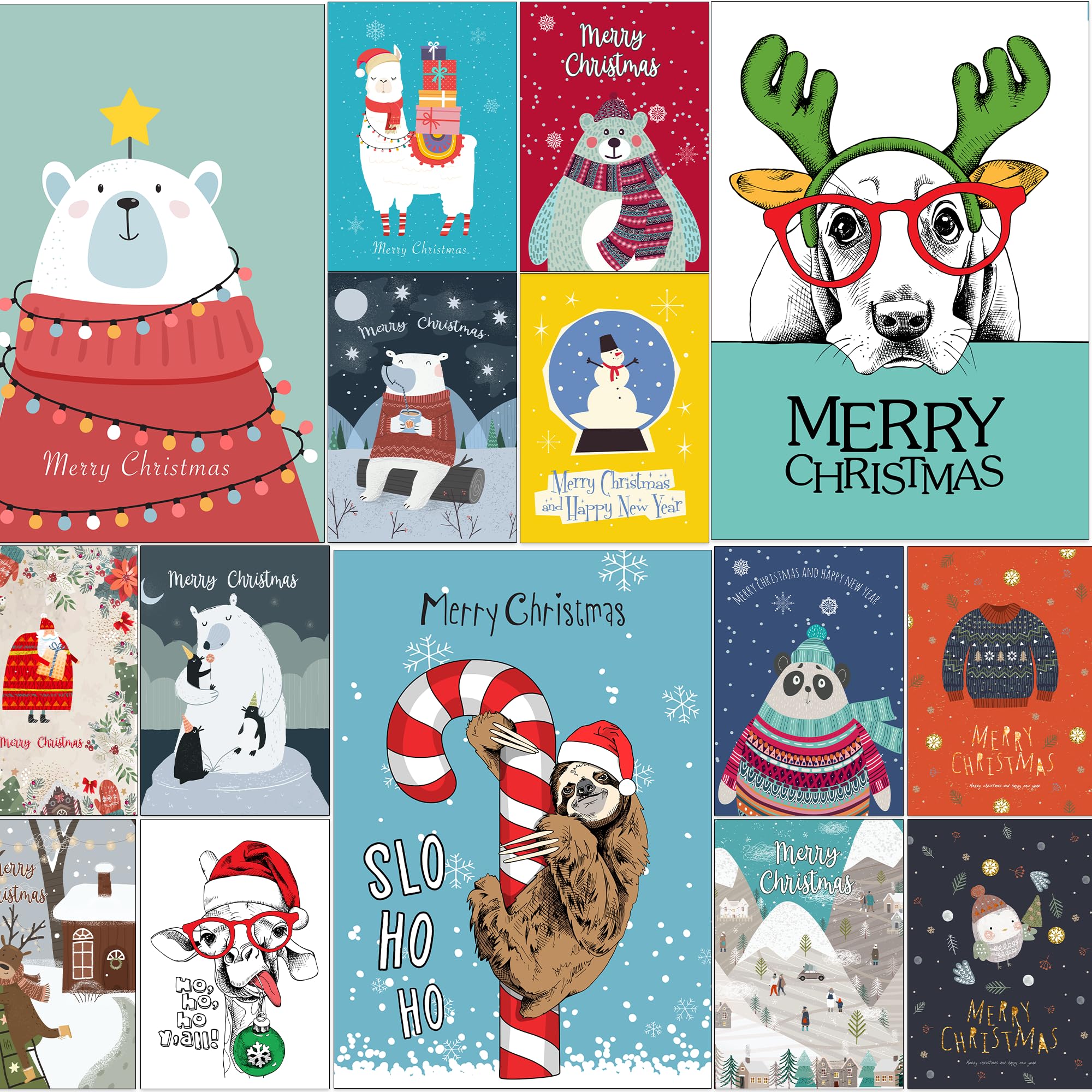 50 Different Popular Christmas Cards Featuring Many Bears - With Simple White Envelopes
