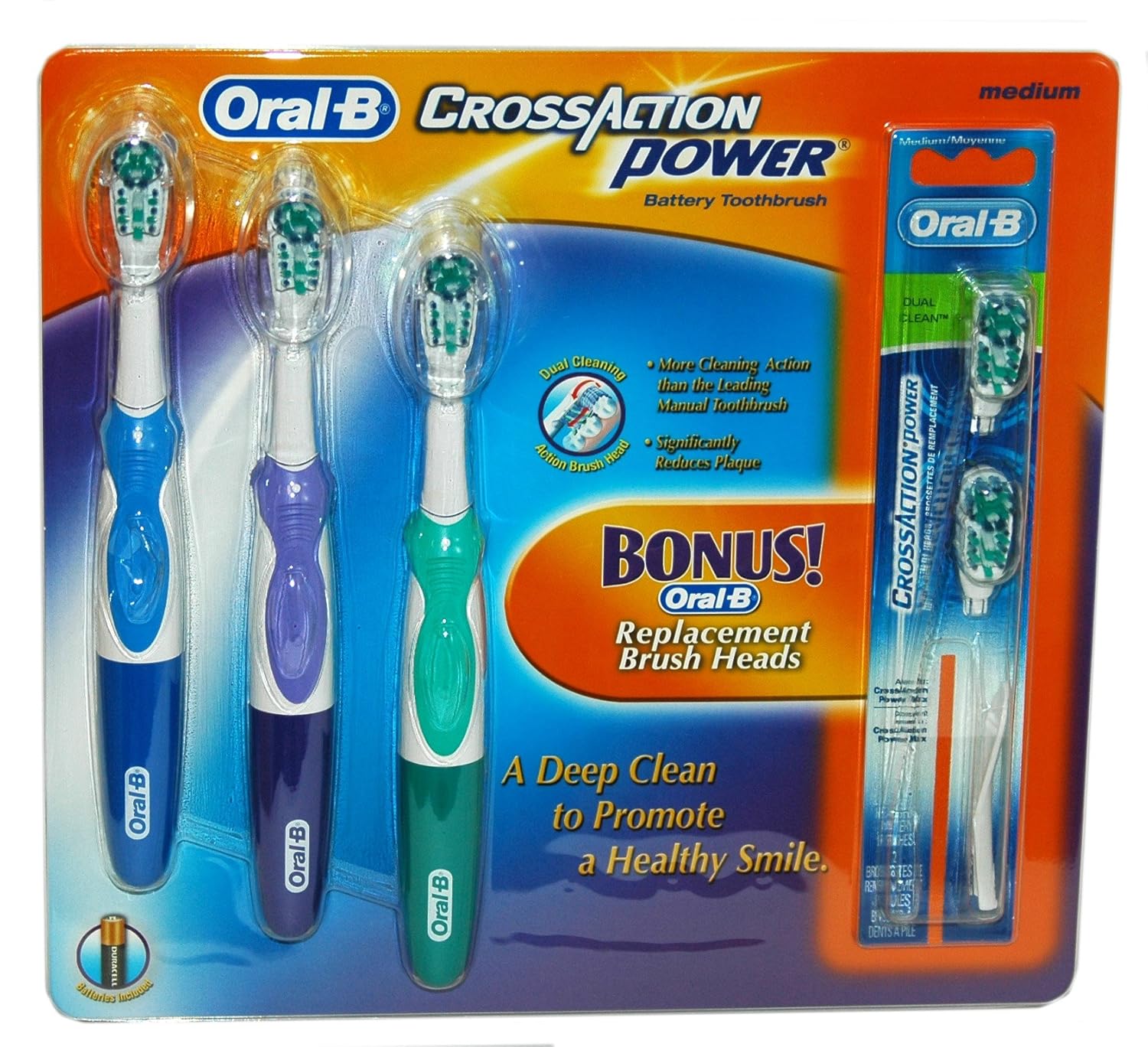 OralB CrossAction BatteryPowered Toothbrush, Pack of 3