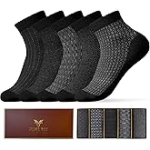 Mens Ankle Socks, Premium Quality Bamboo Rayon Ankle Socks, Patterned, 5 Pairs, Gift Box, Size 8-14