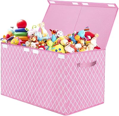 VERONLY Large Toy Box Chest Organizer Bins Pink 60x31x38 cm Foldable