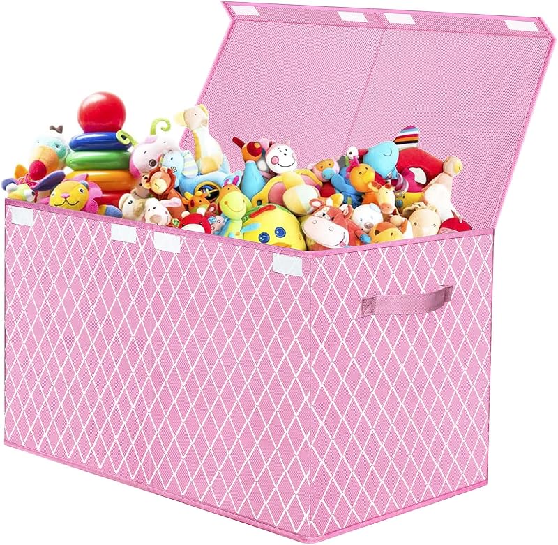 VERONLY Large Toy Box Chest Organizer Bins Pink 60x31x38 cm Foldable