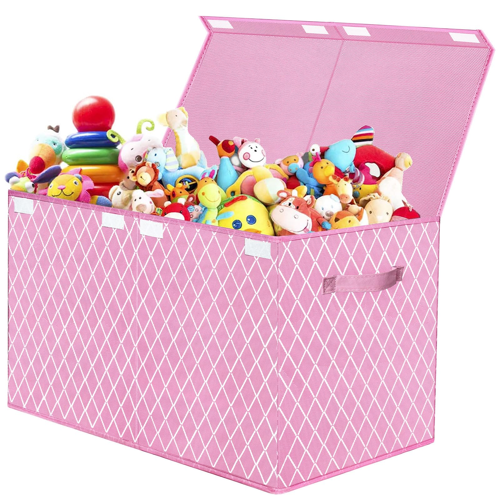VERONLY Toy Box Chest Organizer Bins for Girls Boys, Large Fabric Collapsible Storage Basket Container with Flip-Top Lid & Handles for Clothes, Blanket, Nursery, Playroom, Bedroom (Pink)