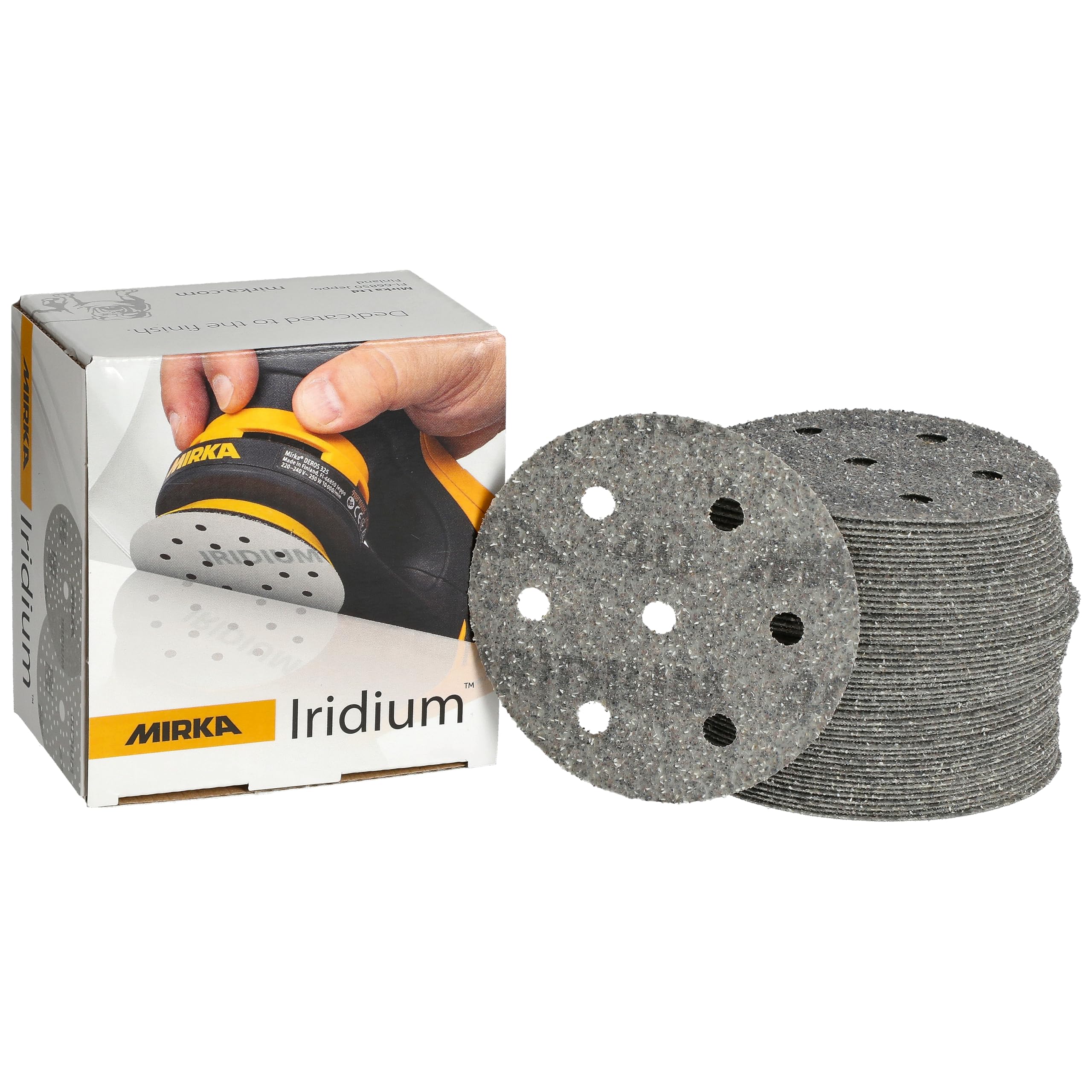 Mirka Iridium Premium-Schleifpapier Ø 90mm Hook & loop 7-Loch, Korn 40, 50 Stk/Zum Schleifen von Lack, Spachtel, Grundierung, Holz, Stahl, Mineralwerkstoffe, Kunststoff