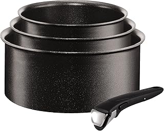 Tefal L65095 Ingenio Expertise Kasserollen-Set, 16 + 18 + 20 cm, inklusive Griff, induktionsgeeignet, antihaftversiegelt, schwarz