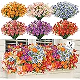 unlemoni 12 Pack Artificial Flowers for Outdoors UV Resistant Faux Silk Flowers, Plastic Plants Shrubs Greenery for Indoor Outside Home Office Wedding Window Box Porch Pots Decor (Assorted)