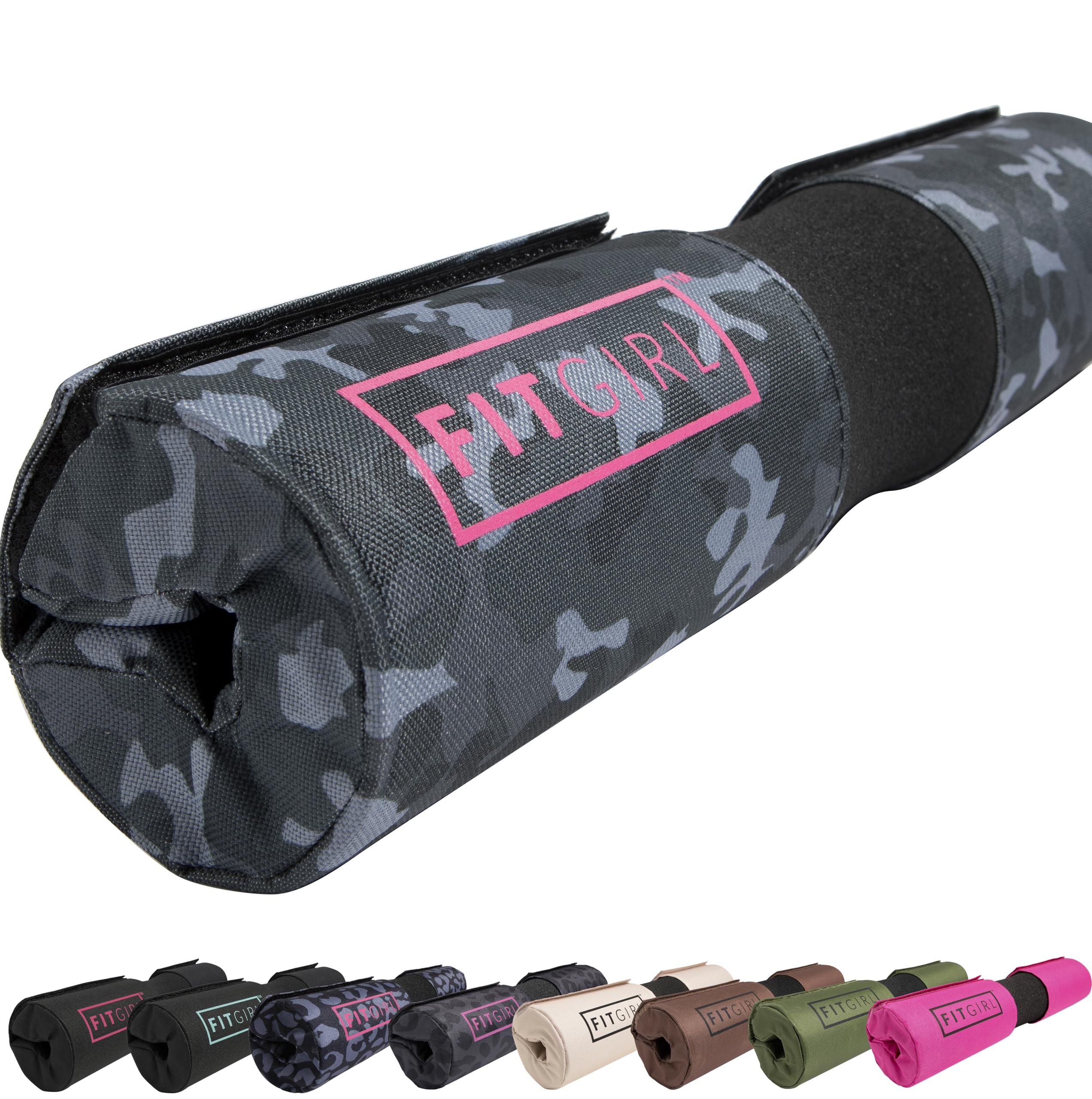 Photo 1 of FITGIRL - Hip Thrust Pad and Squat Pad for Leg Day, Barbell Pad Stays in Place Secure, Thick Cushion for Comfortable Squats Lunges Glute Bridges, Works With Olympic Bar and Smith Machine (Camo Design)