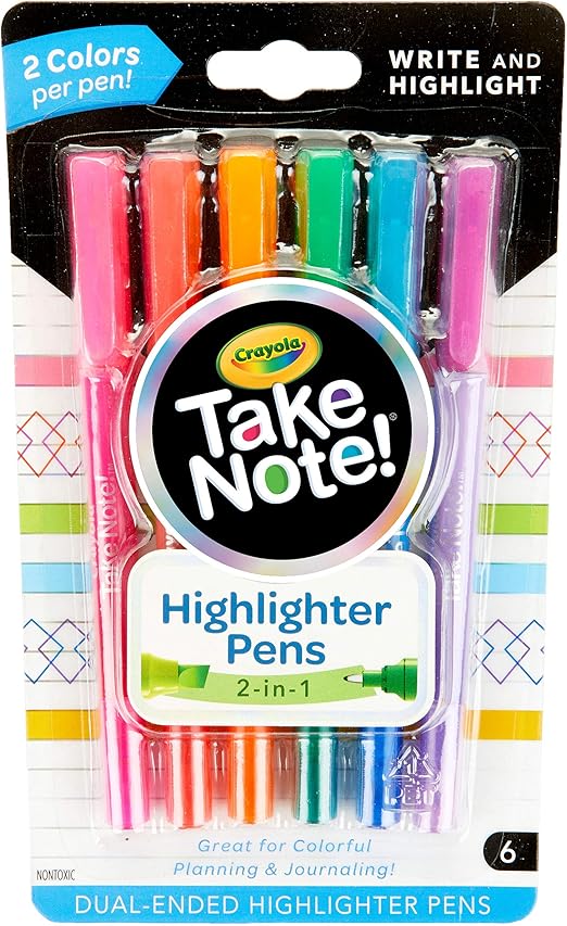 Crayola Take Note Highlighter Pens! 6 Double Ended Highlighters Perfect for Writing and