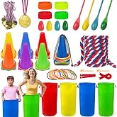 LINAYE Field Day Games Outdoor Activities, Carnival Lawn Yard Picnic Family Reunion Games Tug of War Rope Sack Race Bags for Adults and Kids Ring Toss Egg and Spoon 3 Legged Race for Birthday Party