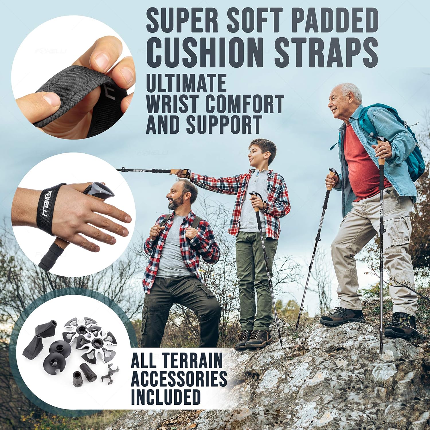 Foxelli Aluminum Trekking Poles – Collapsible, Lightweight, Aluminum 7075 Hiking Poles, Walking & Running Sticks with Natural Cork Grips, Quick Locks, 4 Season/All Terrain Accessories and Carry Bag : Sports & Outdoors