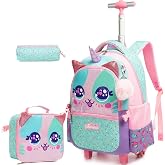 MYHSBYO Unicorn Roller Backpack with Wheels Set for Elementary Students Carry on Luggage Bookbag with Roller for Girls Kids
