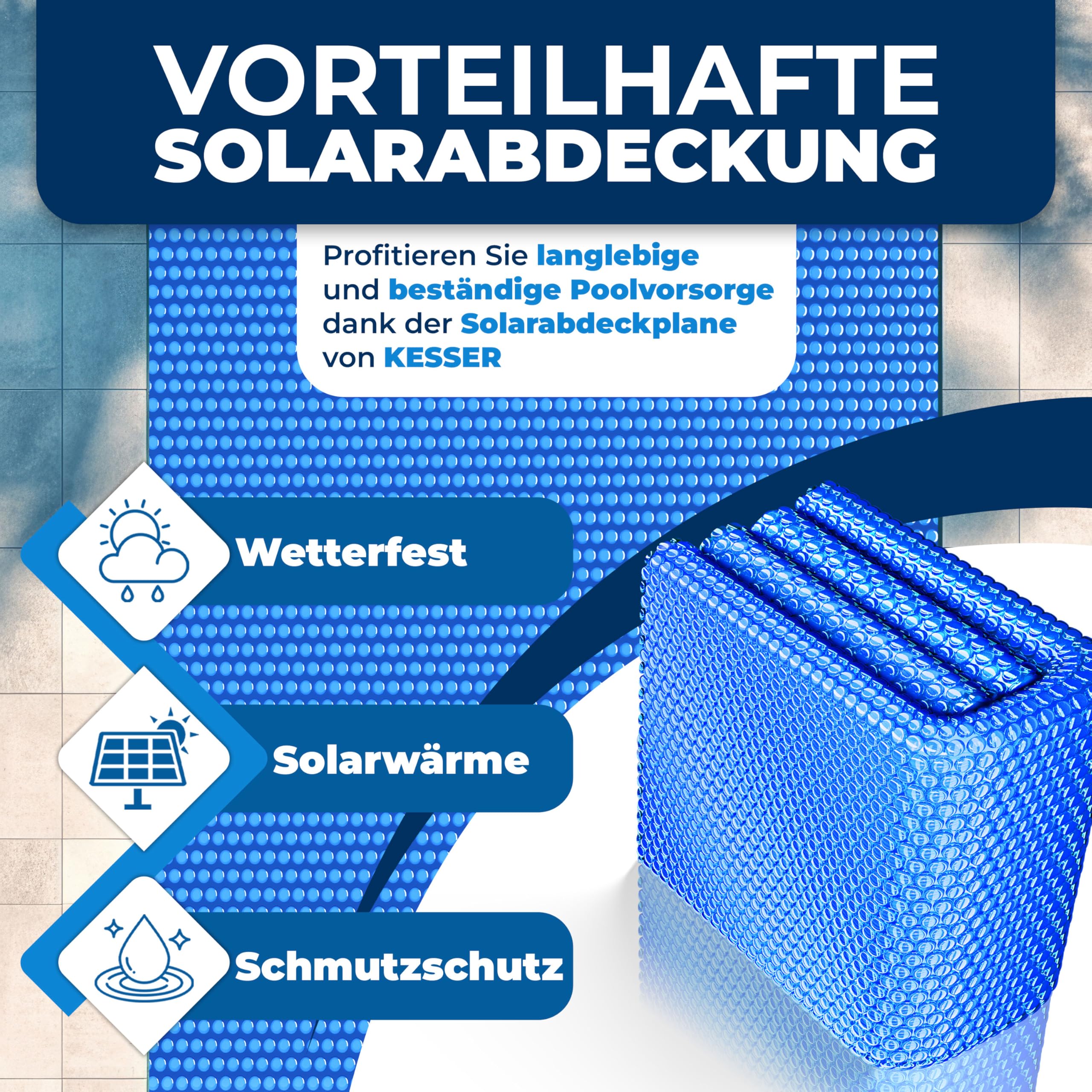 KESSER® Pool Solarabdeckplane Rund Ø 366 cm, Solarfolie 120 µm, Solarabdeckung Solarplane zuschneidbar, Poolheizung Wassererwärmung Wärmeplane, Poolsolarplane mit 1x Schere, 1x Lochzange & 12x Ösen 4