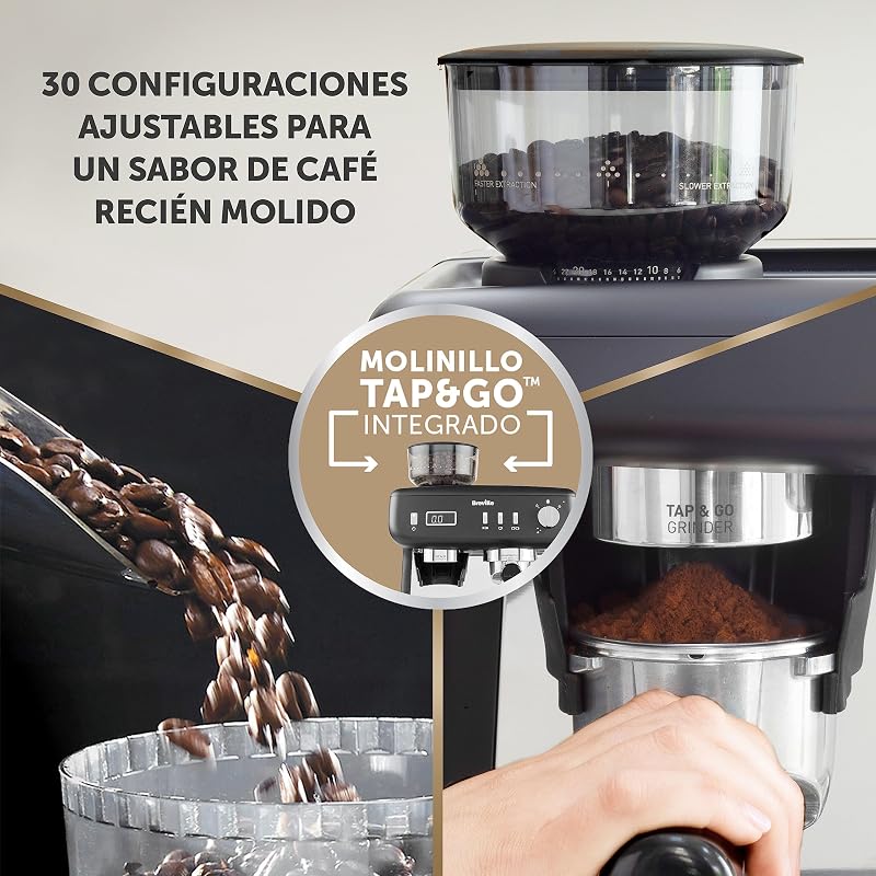 Barista Max+ cafetera espresso | Molido y dosificación inteligentes | Temporizador de extracción de precisión | Espumador de leche integrado | Bomba italiana de 15 bares | Negro [VCF152X]