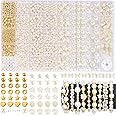 Funtopia 1860pcs Beads Bracelet Making Kit, 5 Sizes Round White Pearl Beads, Multi-shape Pearls and Gold Spacer Bead, Assorte
