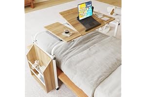 Barlezy Overbed Table with Wheels, Adjustable Height Laptop Desk, Over The Bed Table, Computer Table with Storage Cabinets, O