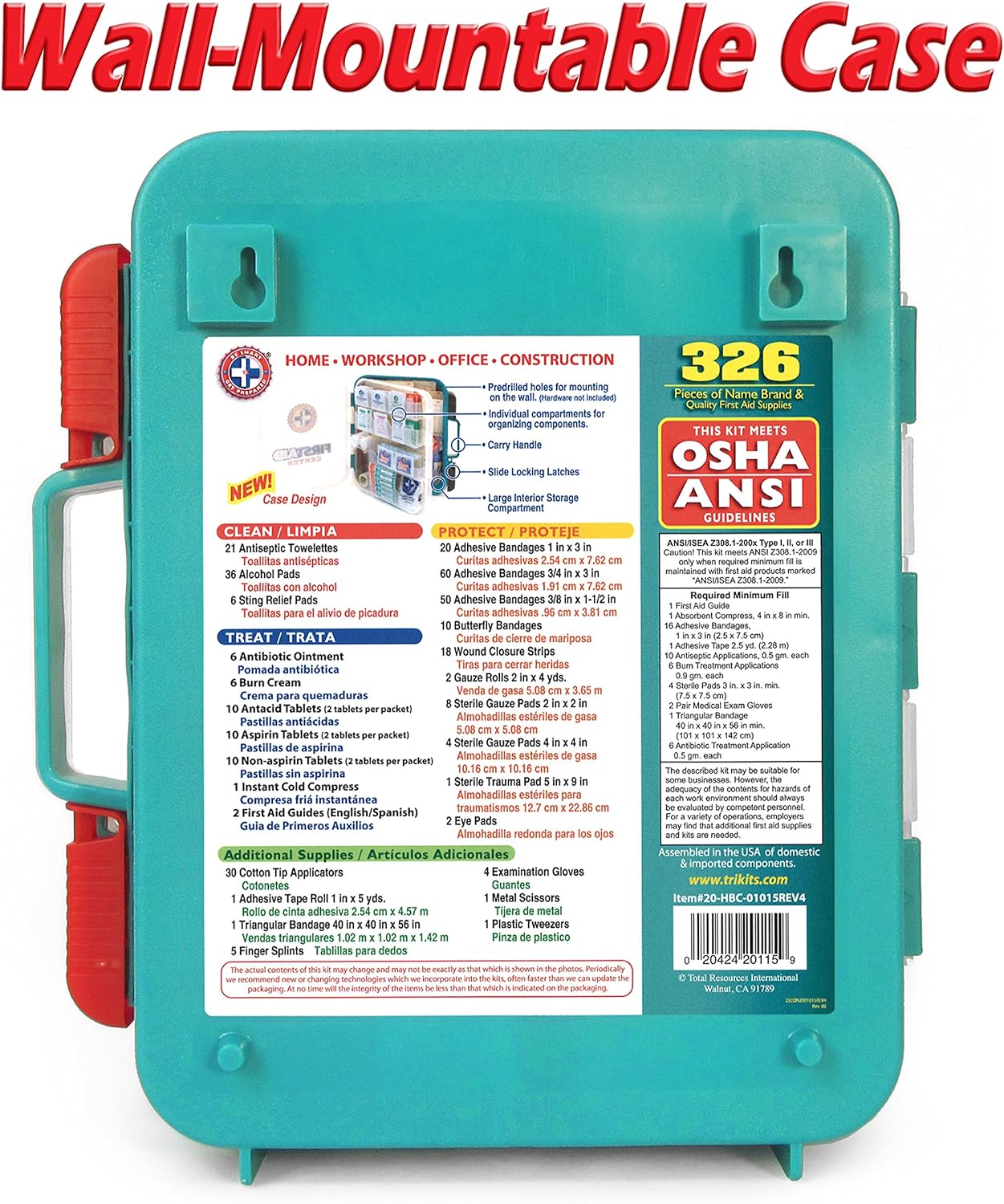 First Aid Kit Hard Teal Case 326Piece Exceeds OSHA & Ansi Guidelines: Health & Personal Care