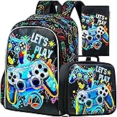 KLFVB 3PCS Dinosaur Backpack for Boys, 16" Kids Bookbag and Lunch Box, Preschool Backpacks for Elementary Students
