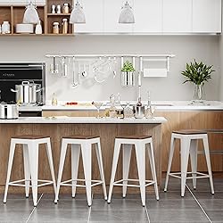 SHINEBOOM Barstools Set of 4 White Metal Bar Stools