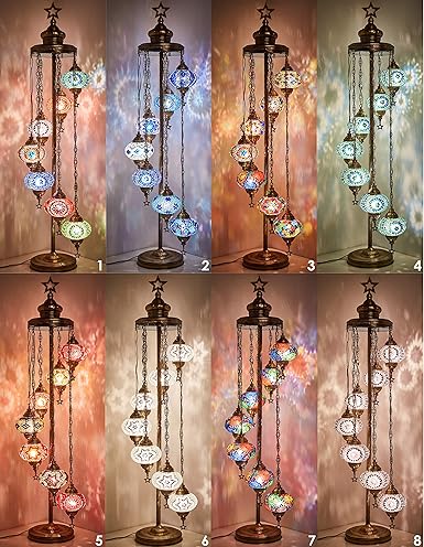 Demmex 7 Big Globes Turkish Moroccan Mosaic Floor Lamp Light Bohemian Boho Tiffany Mosaic Floor Lamp With North American Plug Socket 55
