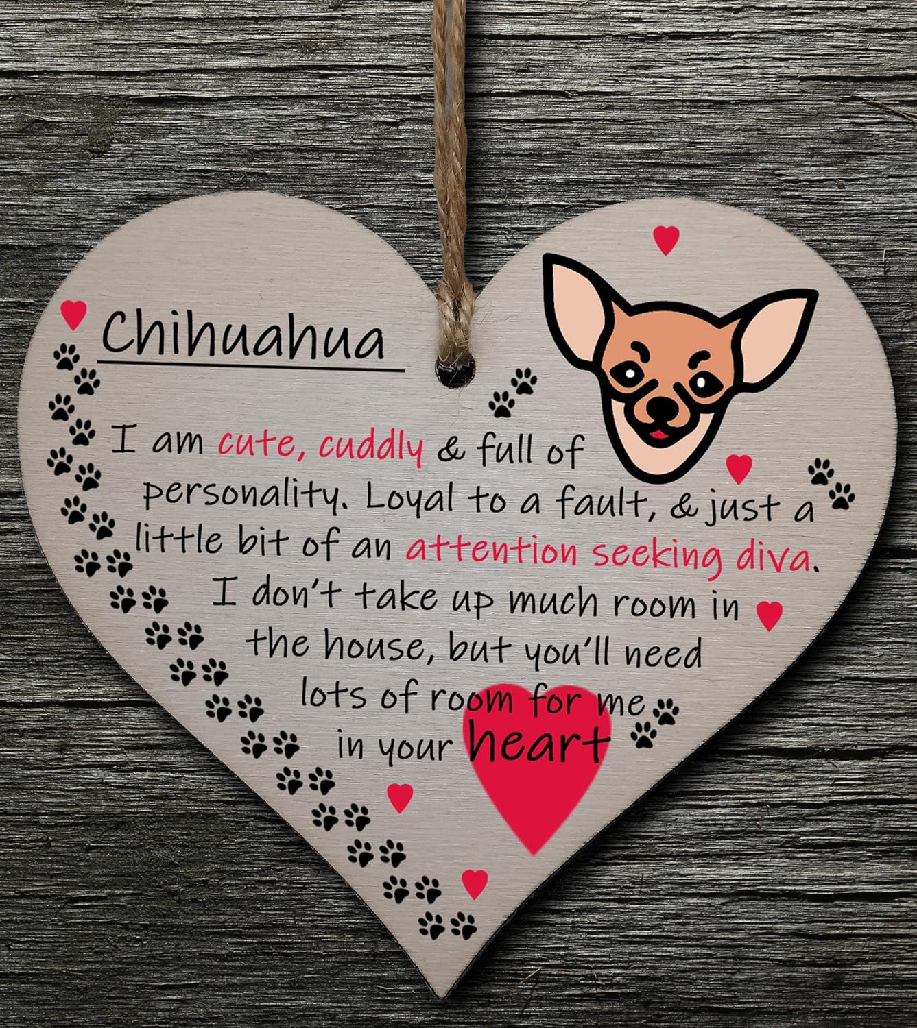 Handmade Wooden Hanging Heart Plaque Gift Perfect for Dog Lovers Pet Keepsake Novelty Decoration, Chihuahua - Image 3