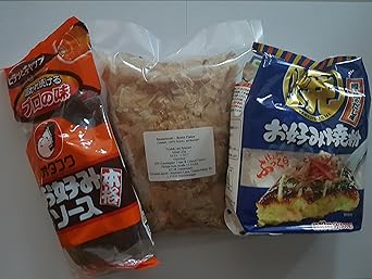 Okonomiyaki Zutaten Okonomi-Sauce Soße, Okonomiyaki-Mehl, Katsuobushi Bonito-Flocken, Zutaten, Grundzutaten Rezept, Rezeptvor