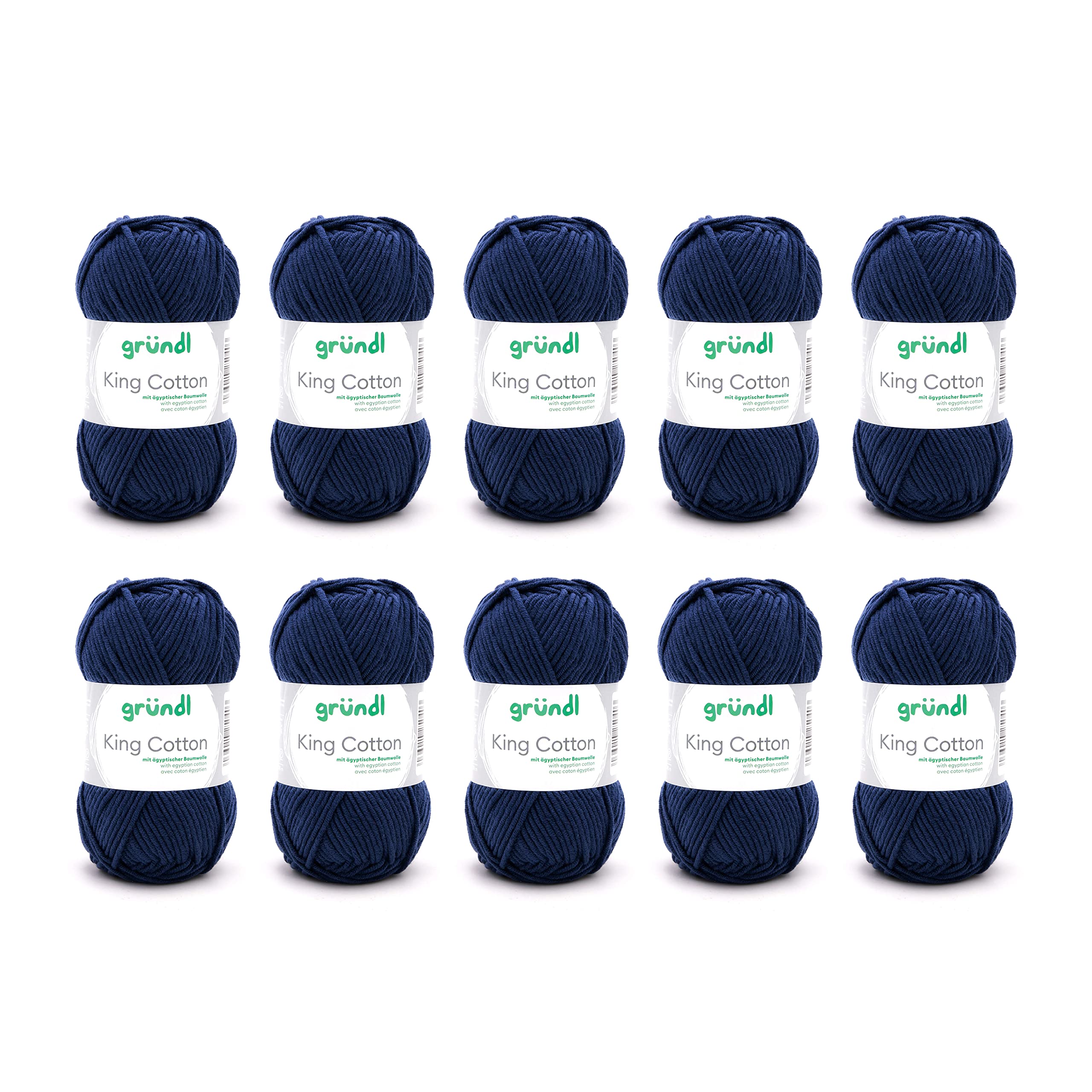 Gründl King Cotton Wool - Thick Wool for Knitting - Knitting Yarn - Crochet Yarn - Soft and Skin Friendly - 55% Polyacrylic, 45% Cotton - 10 Balls 50 g / 78 m - Needle Size 6-7 - Navy
