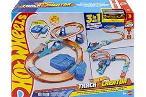 Hot Wheels Jeu de piste de voiture jouet, boîte de construction de luxe avec booster motorisé, véhicule à l'échelle 1:64, pis