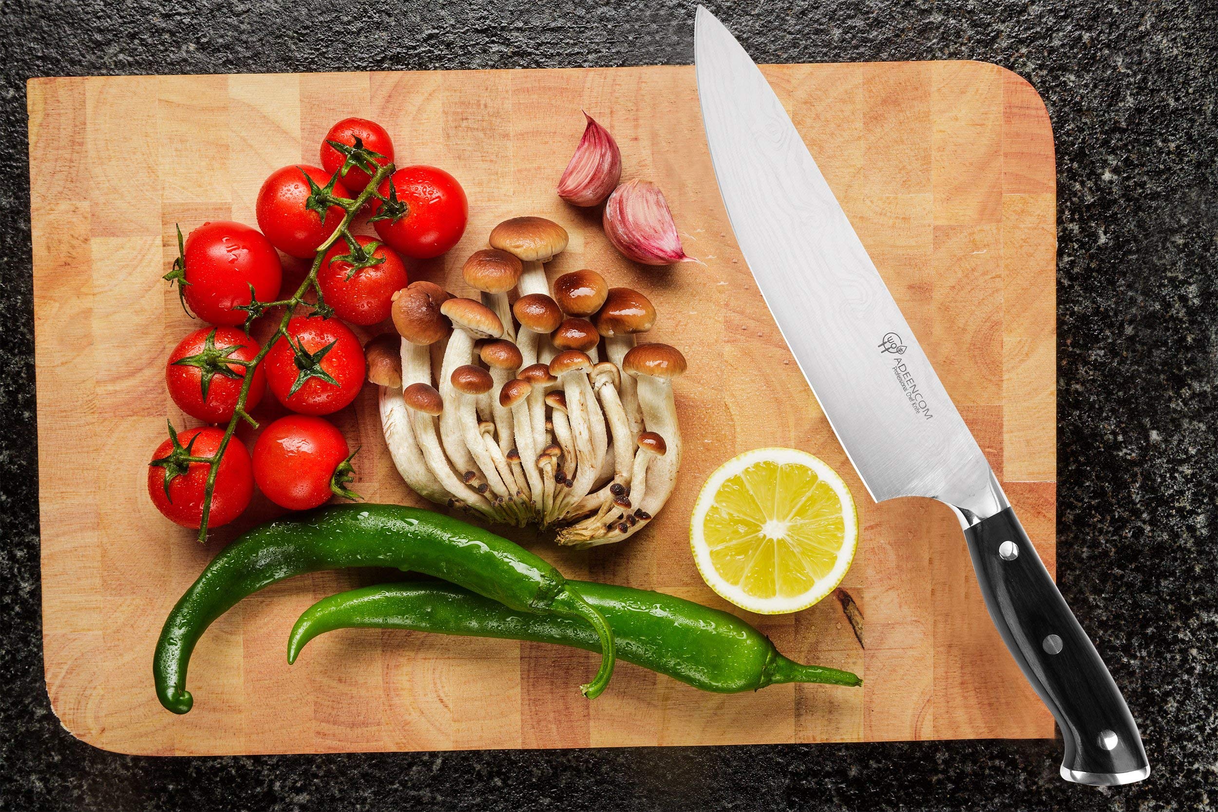 ADEENCOM Professional Chef Knife Sharp and Rust-Free, 8 Inch German Stainless Steel, Comfortable Pikkawood Handle, Multipurpose for Home, Kitchen and Restaurant, Top Quality Knives