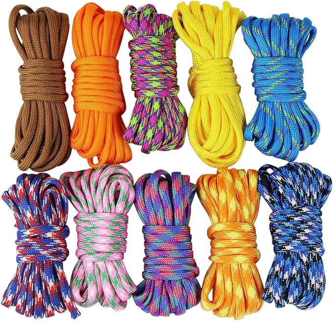 UOOOM 10 pcs Survival Paracord Bracelet Kit Parachute Cord Outdoor Rope