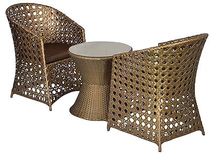 FurniFuture Zahab Outdoor Patio Furniture Set 2+1 - (Golden)