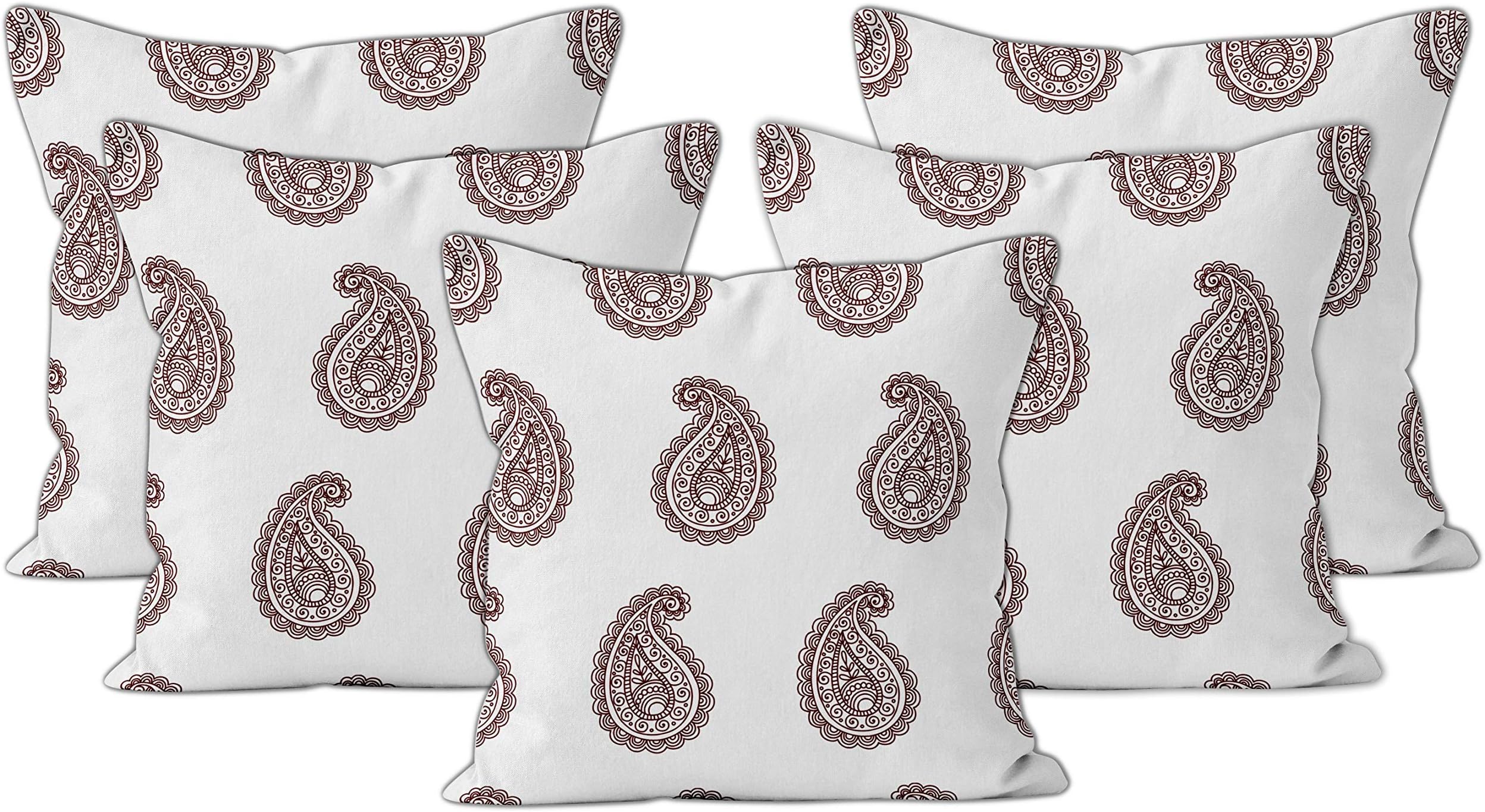 Encasa XO Decorative Cushion Covers - Set of 5 Pcs, 40x40 cm (16"x16") - Printed Polyester, Light Weight, Soft, Pillow Case for Bedroom, Living Room, House & Hotel - Paisleys