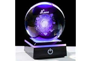 MOVDYKA 3D Crystal Rose Flower Decor Gifts Night Light - Glass Rose Room Decor Anniversary Birthday Wedding Gifts for Girlfriend Wife Mom I Love You Gifts