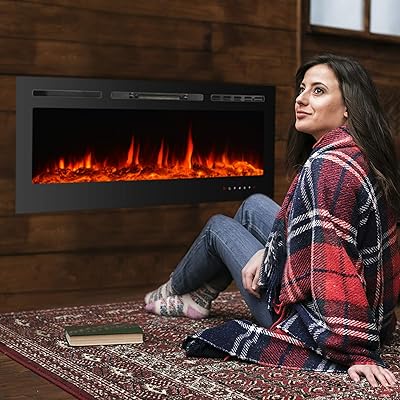 Buy Paolfox 50 Inches Wall Mounted Recessed Electric Fireplace Heater Touch Screen Control Panel Overheating Protection Timer 9 Multicolor Flames 750 1500w Log Crystal Hearth Options Online In Indonesia B08fc1tp43