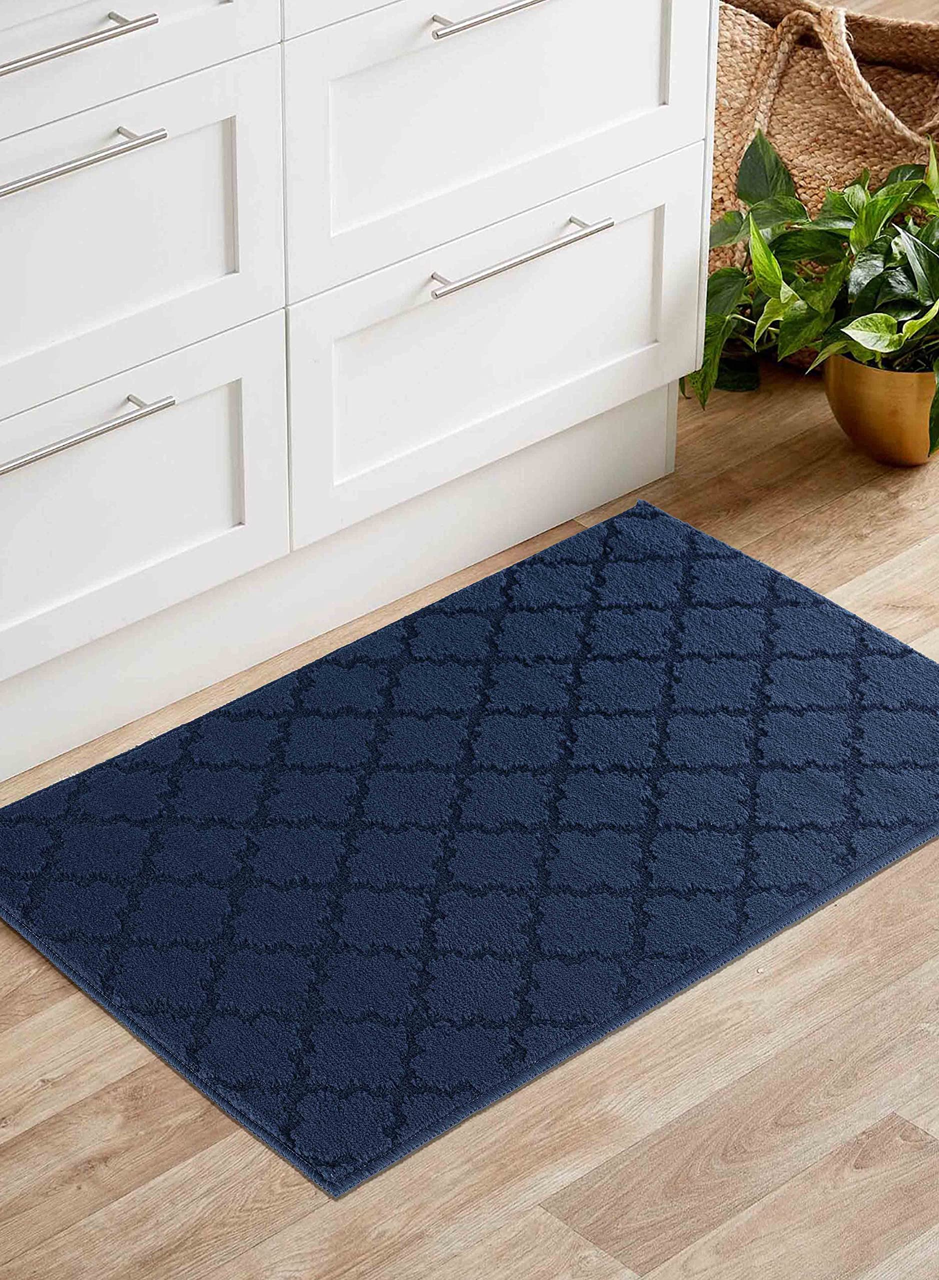 IVY Washable Door Mat Kitchen Mats Non Slip Trellis Design Kitchen & Hall Runners Doormats, Navy, 40×60 cm