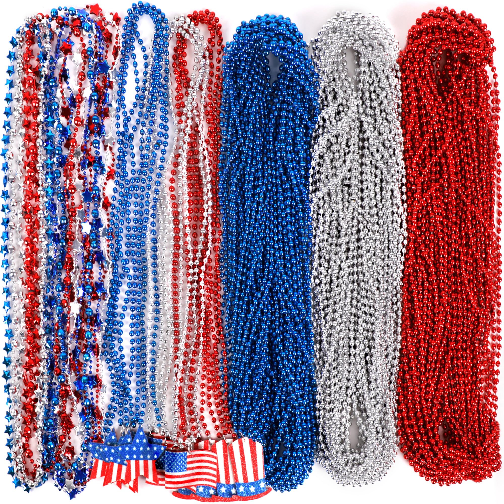 Photo 1 of 120PCS 4th of July Accessories Necklaces: Blue White and Red Beads Bulk, Patriotic Party Independence Memorial Day Favors Toys Decorations