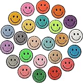 Juinte 24 Pcs Smile Face Patch Iron on Patches 2 Inch Chenille Cute Preppy Happy Face Patches Glitter Heat Sequins Applique for Backpacks Hats Clothes Jackets Decorative DIY Craft